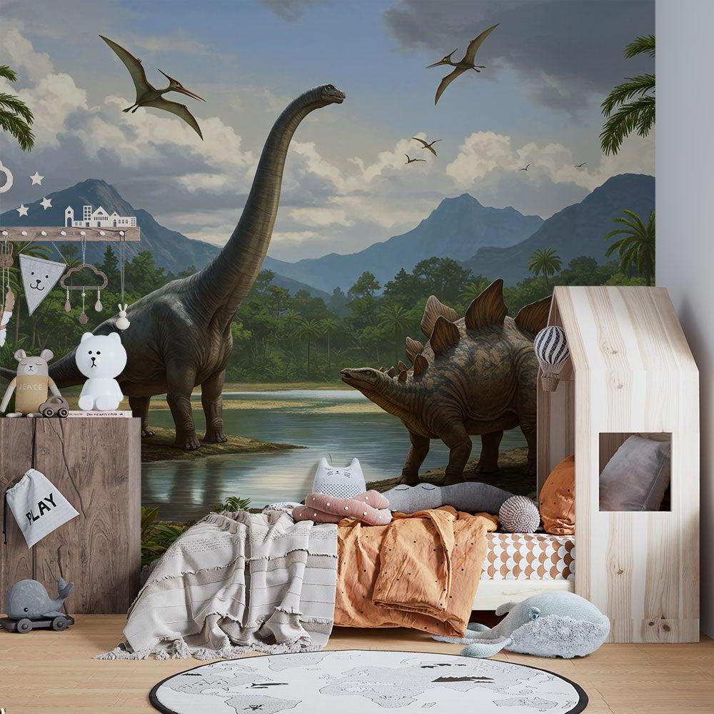 Dinosaurier Tapete | Jurassische Landschaft mit Brachiosaurus