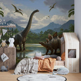 Dinosaurier Tapete | Jurassische Landschaft mit Brachiosaurus