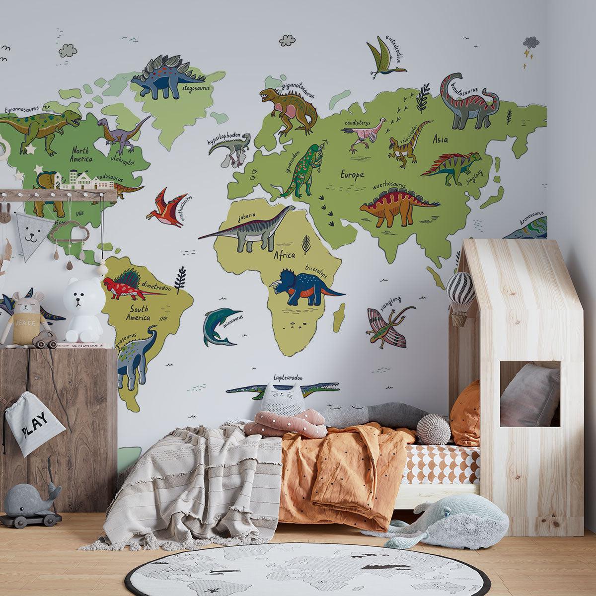 Dinosaurier Tapete | Weltkarte Bildungsdesign