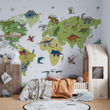 Dinosaurier Tapete | Weltkarte Bildungsdesign