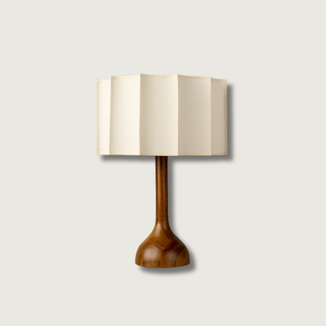 Modern Table Lamp  Walnut Wood Base with Pleated Shade - Product showcase