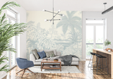 Tropical Mural Wallpaper | Soft Blue Palm Leaves Design