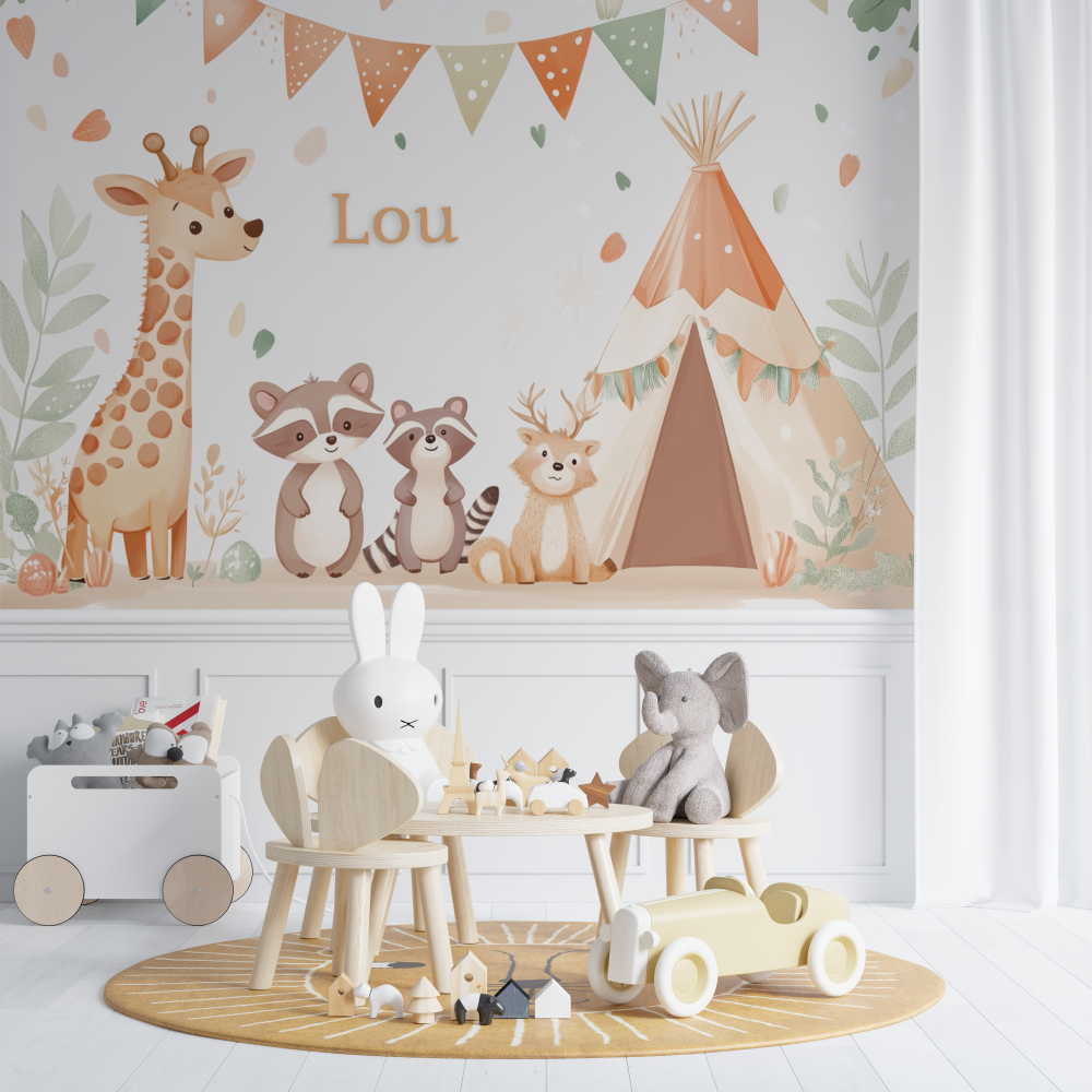Forest Animals Mural Wallpaper | Nursery Teepee and Woodland Friends