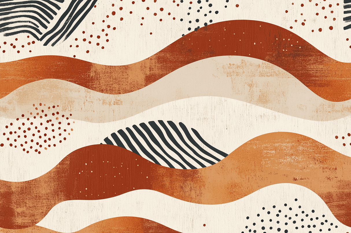Abstract Mural Wallpaper | Terracotta Waves with Geometric Pattern