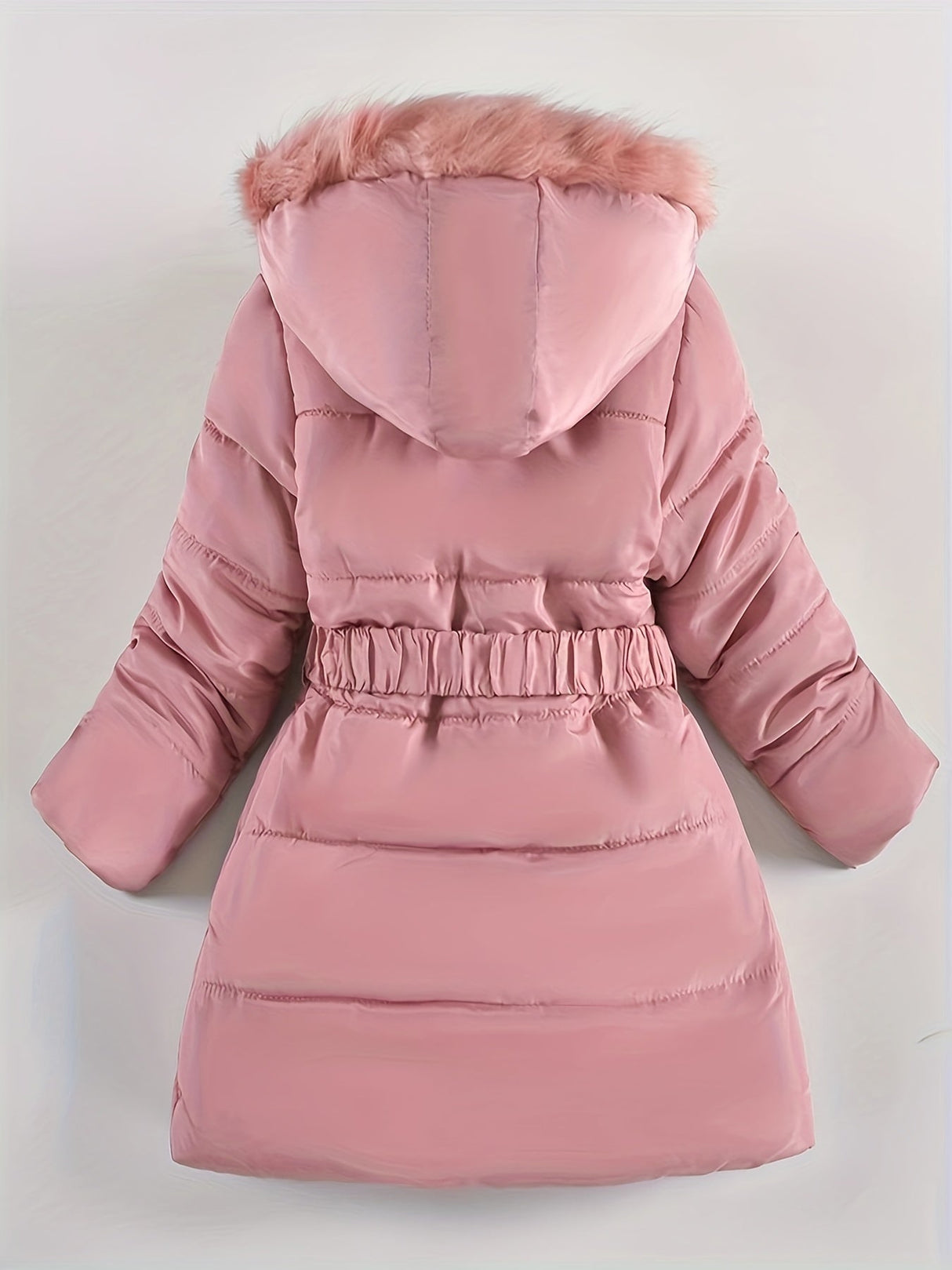 Girls Winter Puffer Coat  Quilted Heart Design With Fur Hood - Product detail 4