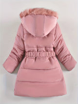 Girls Winter Puffer Coat  Quilted Heart Design With Fur Hood - Product detail 4