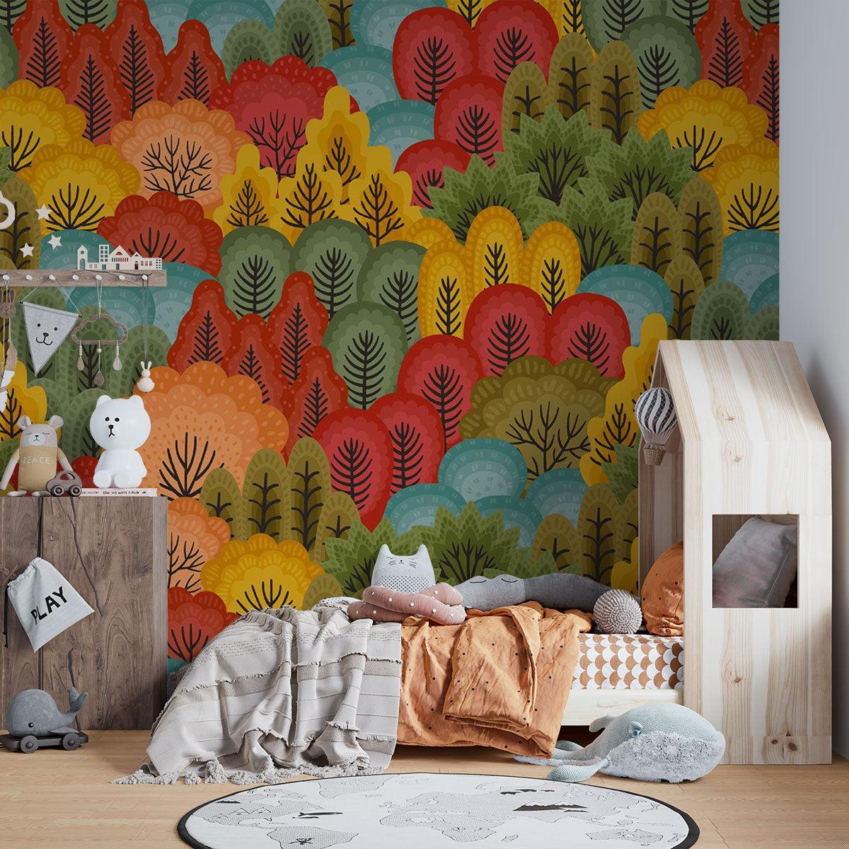 Forest Mural Wallpaper | Colorful Autumn Trees Pattern