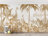 Papier Peint Mural Safari | Design Animaux de la Jungle Dorée