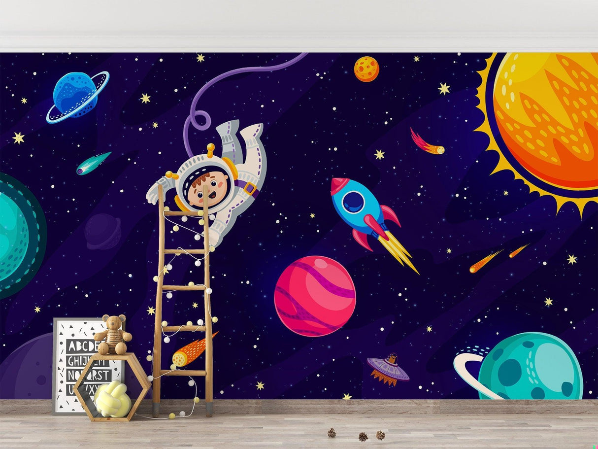 Space Mural Wallpaper | Astronaut Adventure with Planets