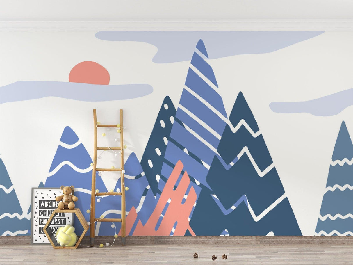 Mountain Mural Wallpaper | Modern Blue Peaks Design