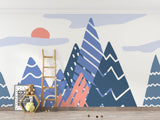 Mountain Mural Wallpaper | Modern Blue Peaks Design