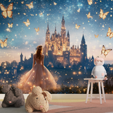 Princess Mural Wallpaper | Magical Castle with Golden Butterflies