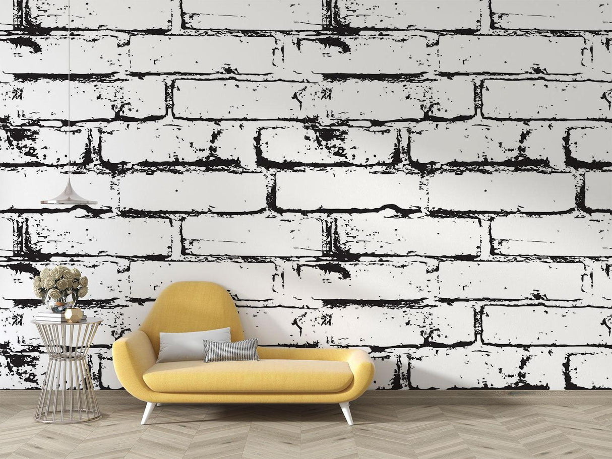 Brick Mural Wallpaper | Industrial Black and White Design