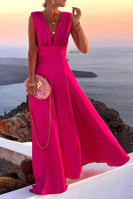 Elegant V-Neck Maxi Dress  Empire Waist Floor Length Design - Product showcase