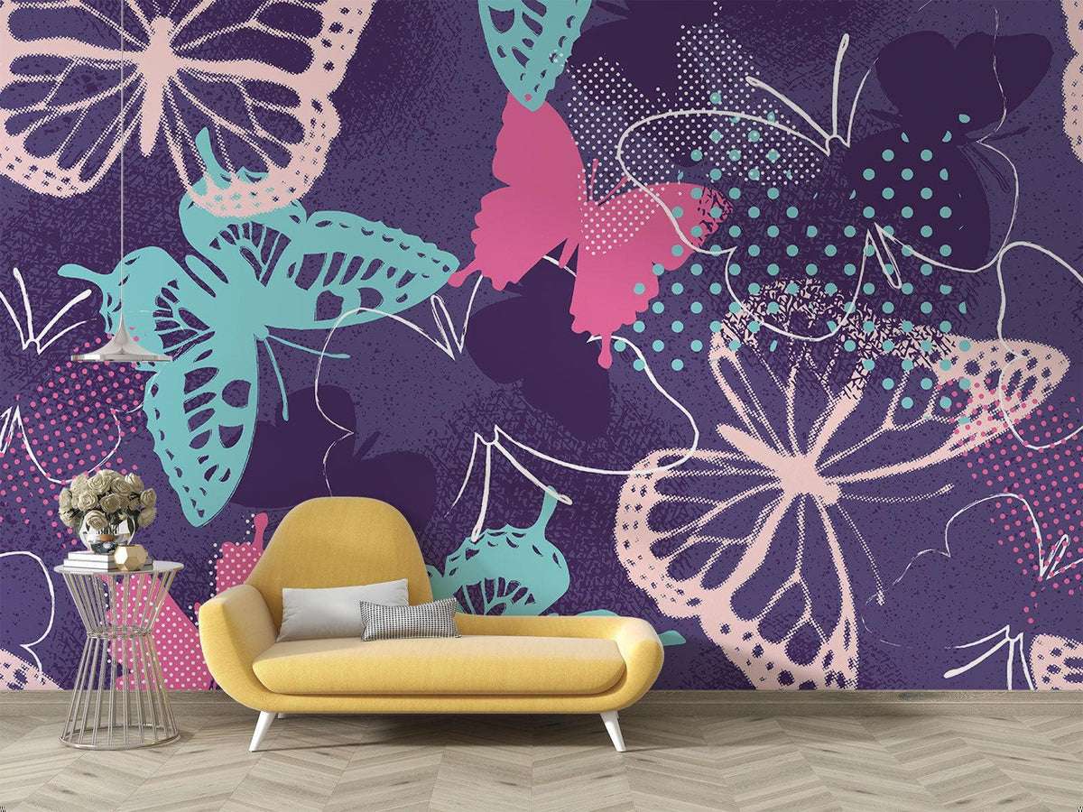 Butterfly Mural Wallpaper | Modern Purple and Turquoise Design