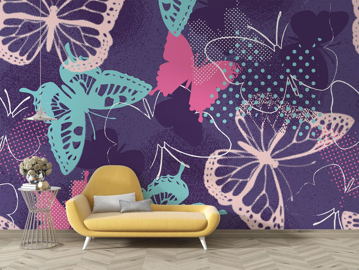 Butterfly Mural Wallpaper | Modern Purple and Turquoise Design