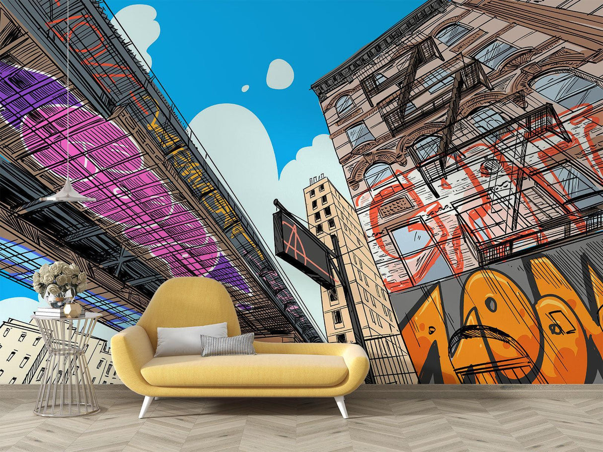 Urban Mural Wallpaper | Street Art Comic Style Design
