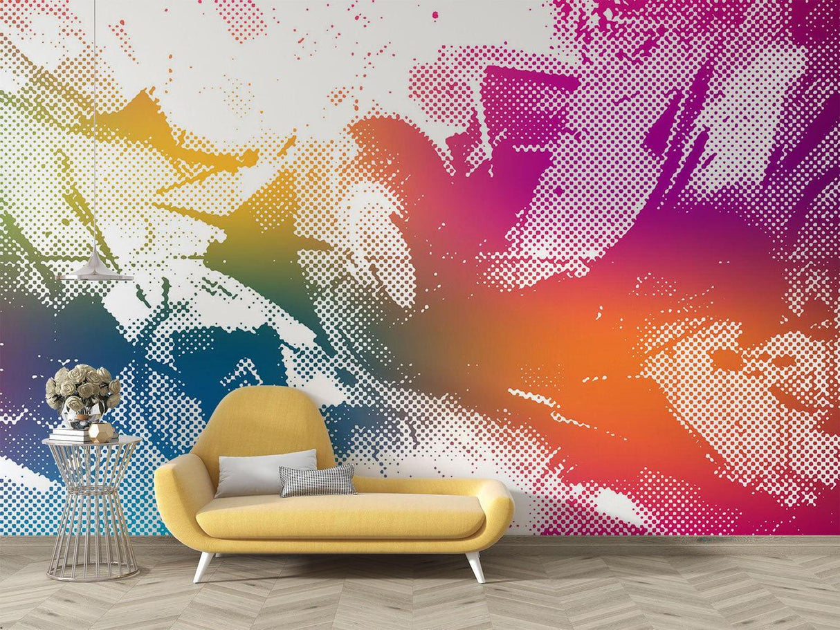 Abstract Mural Wallpaper | Rainbow Halftone Art Design