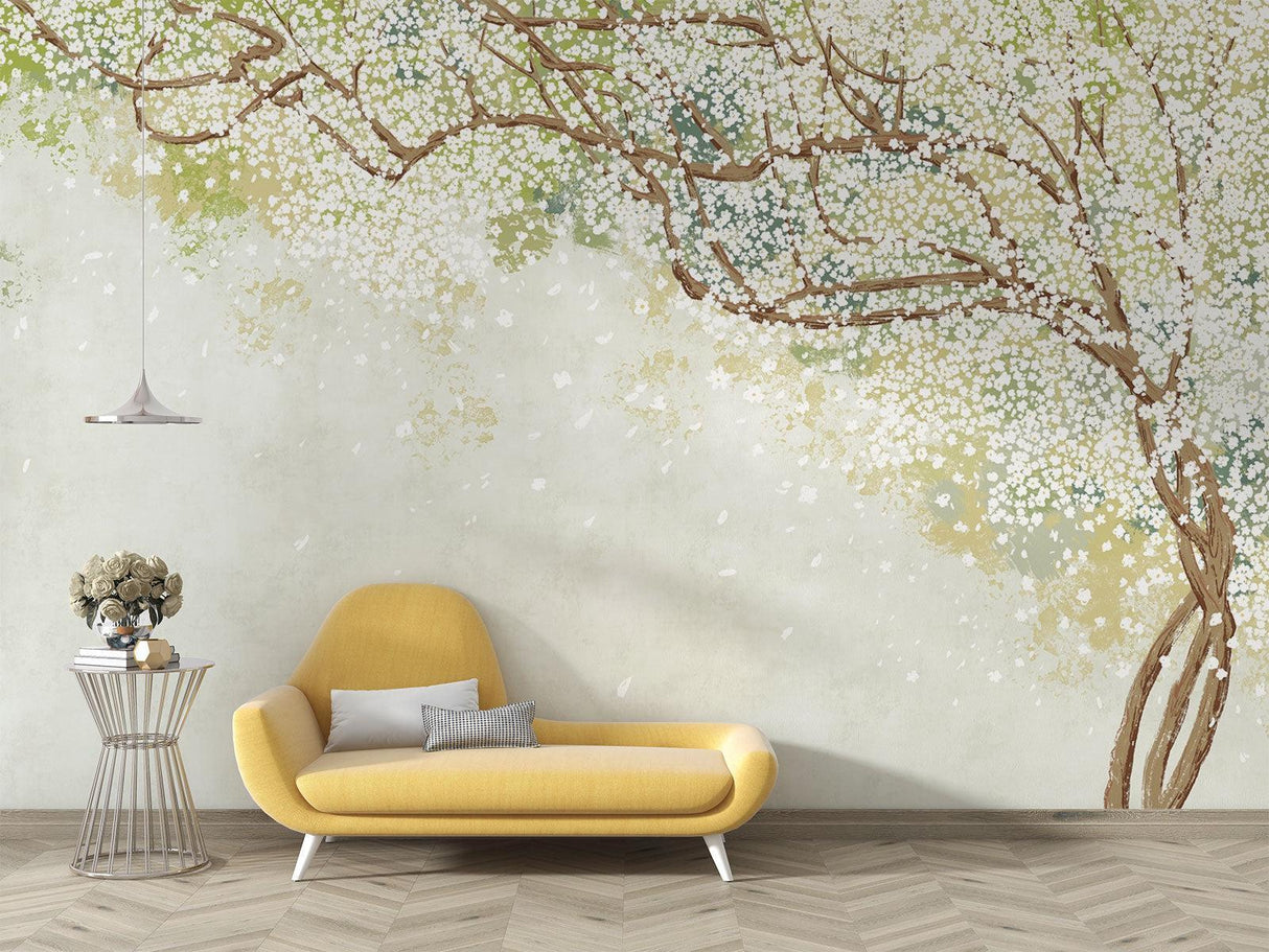 Papier Peint Mural Fleurs de Cerisier | Design Aquarelle Blanc Doux