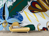 Abstract Mural Wallpaper | Modern Botanical Art with Blue and Gold