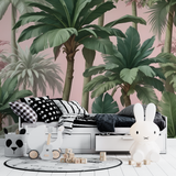 Tropical Mural Wallpaper | Pink Palm Leaves Design