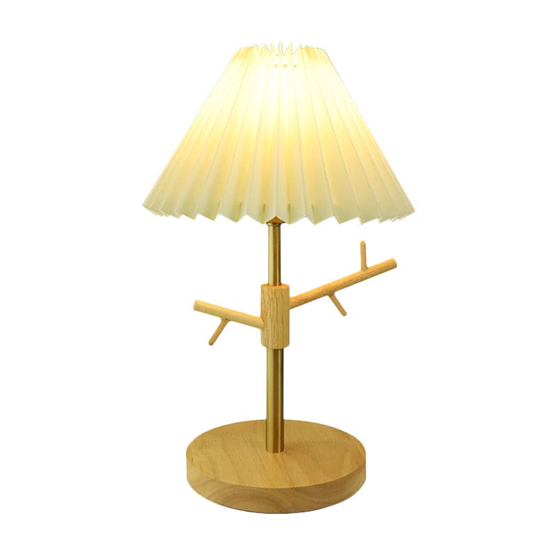 Nordic Table Lamp  Pleated Shade with Wood Base - Detailed view