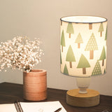 Nordic Table Lamp  Woodland Pattern Shade With Wood Base - Product showcase