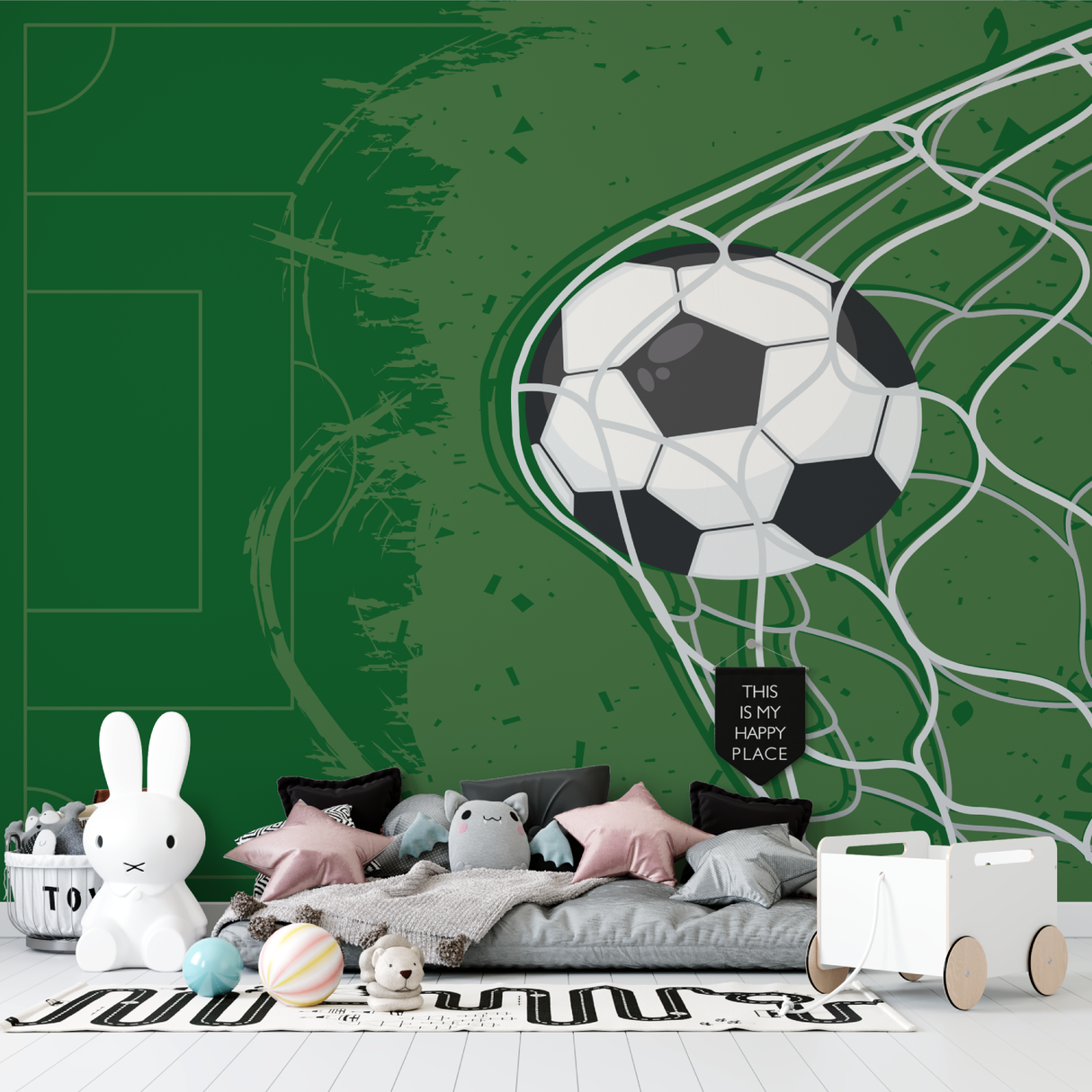 Football Mural Wallpaper | Soccer Ball in Net Design