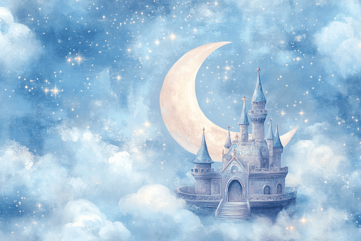 Fantasy Castle Mural Wallpaper | Magical Night Sky with Moon