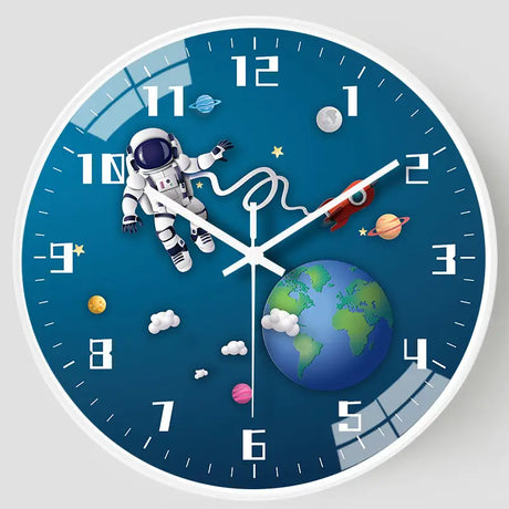 Space Theme Wall Clock  Astronaut Earth Design - Detailed view