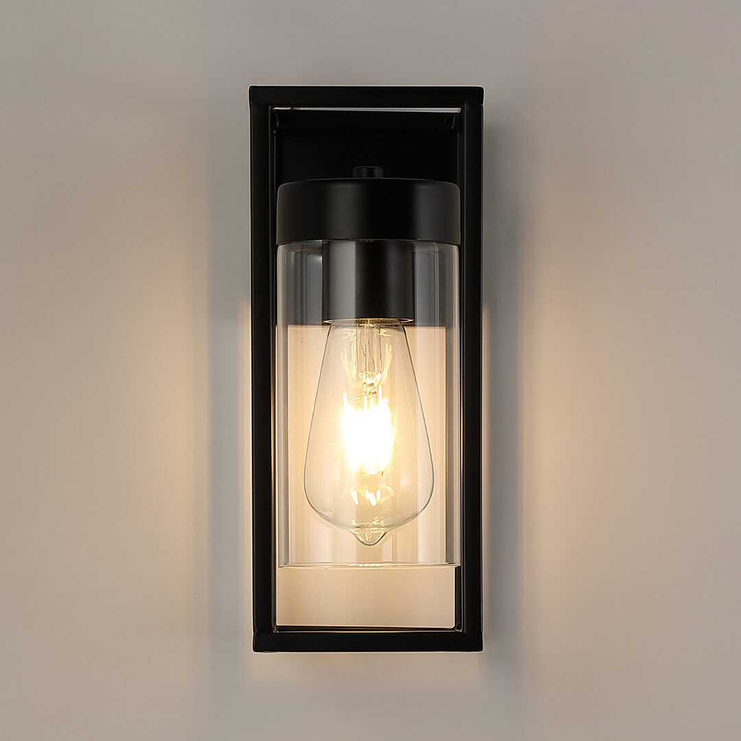 Modern Glass Wall Light  Black Frame Clear Panel Design - Detailed view