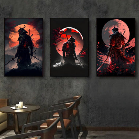Japanese Canvas Art  Samurai Warrior Triptych Set - Detailed view