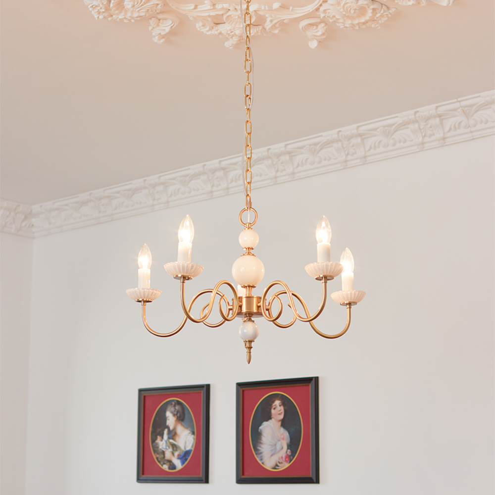 Classic Chandelier Light  Brass White Glass Design - Product detail 7