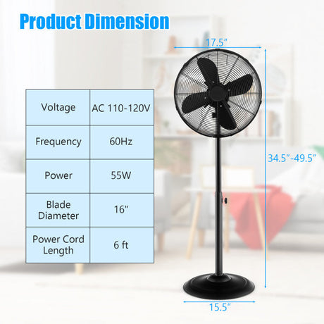 Industrial Pedestal Fan  16-Inch Metal Oscillating Design - Product detail 8