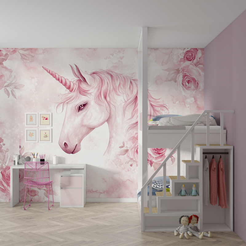 Unicorn Mural Wallpaper | Pink Floral Fantasy Design