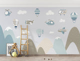 Sky Adventure Mural Wallpaper | Mountain Landscape with Aircraft Design