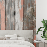 Wood Pattern Mural Wallpaper | Rustic Terracotta and Grey Design