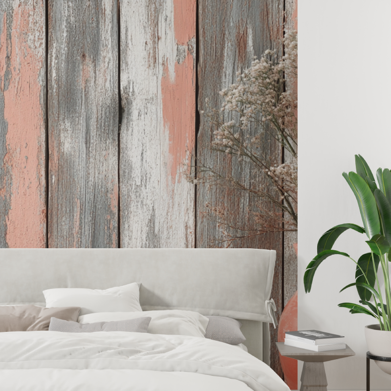 Wood Effect Mural Wallpaper | Terracotta and Grey Distressed Design