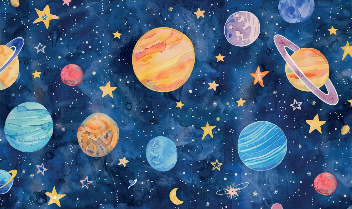 Space Mural Wallpaper | Watercolor Planets and Stars Galaxy