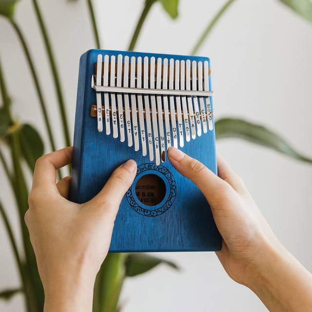 Kalimba Thumb Piano  17-Key Blue Wood Finger Piano - Product showcase