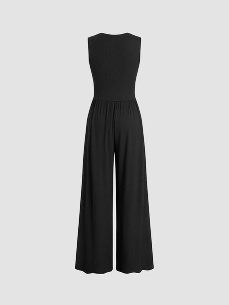 Elegant Wide Leg Jumpsuit  Deep V-Neck Design - Product detail 6