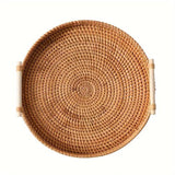 Handwoven Rattan Serving Tray  Natural Wood Handles - Product detail 5