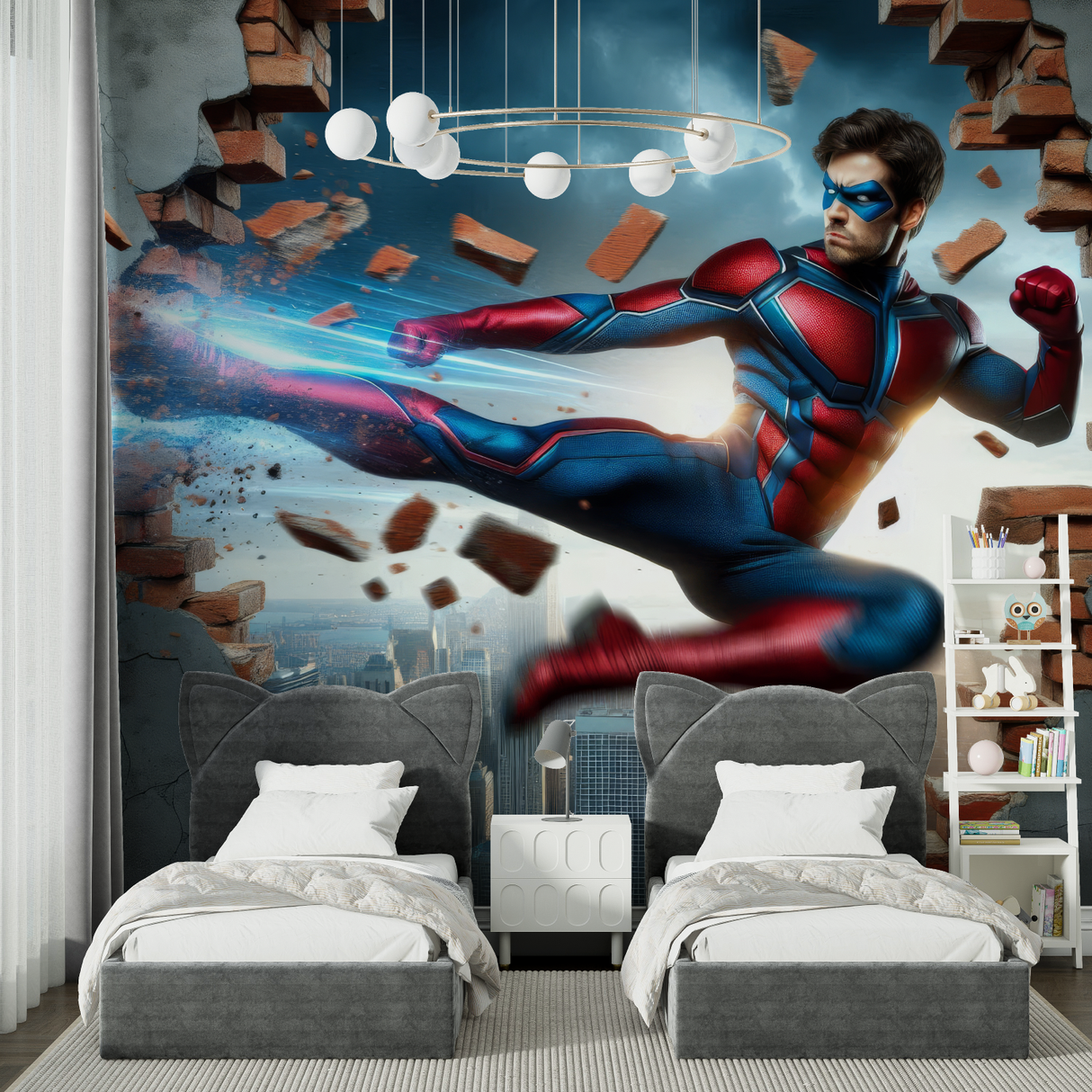 Superhero Mural Wallpaper | Dynamic 3D Action Design