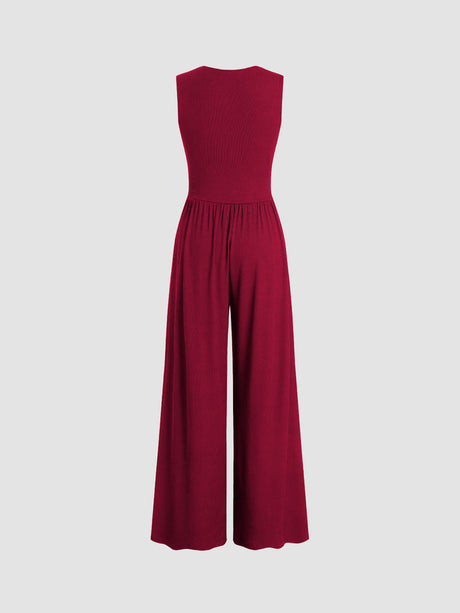 Elegant Wide Leg Jumpsuit  Deep V-Neck Design - Product detail 7