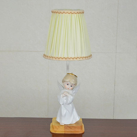 Classic Angel Table Lamp  Pleated Shade With Gold Trim - Product showcase