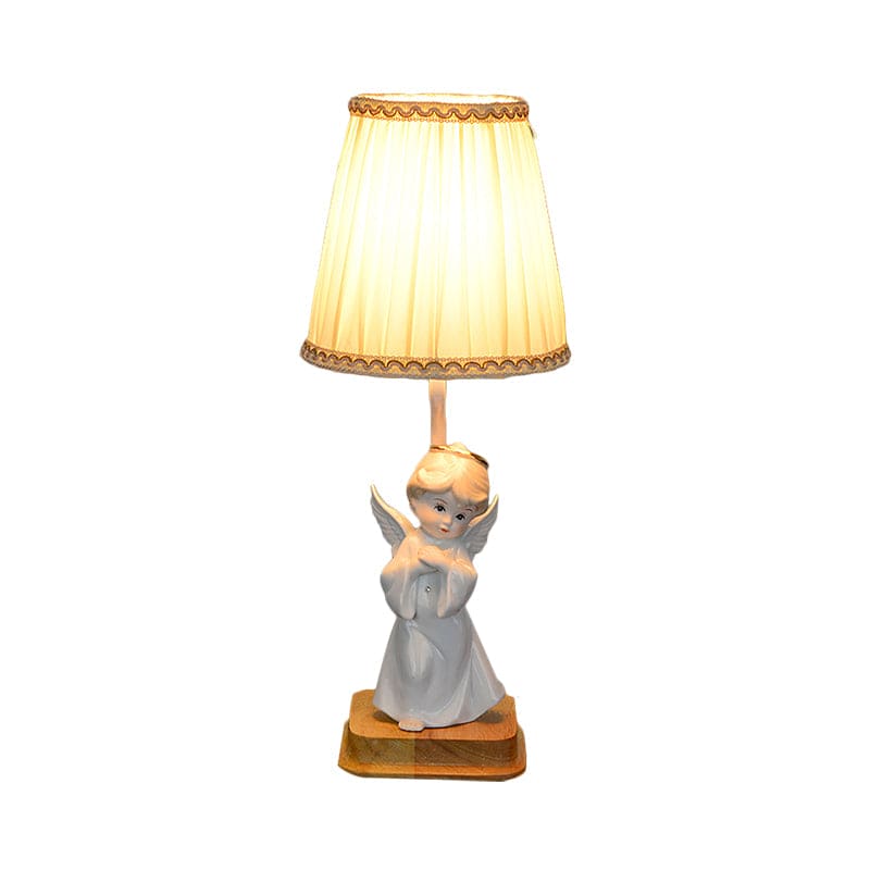 Classic Angel Table Lamp  Pleated Shade With Gold Trim - Detailed view