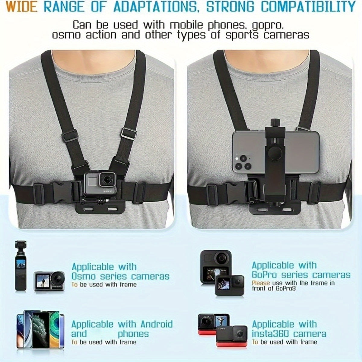Phone Chest Mount Harness  Adjustable POV Camera Strap System - Product example