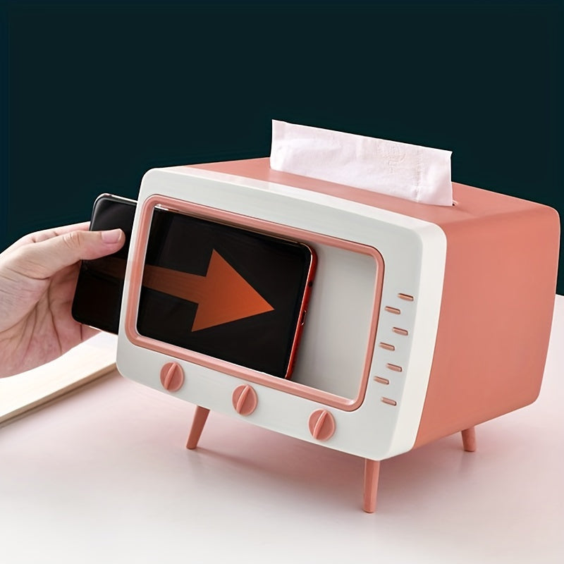 Retro TV Tissue Box  Modern Phone Dock Design - Detailed view