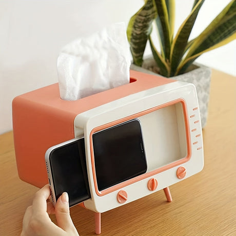 Retro TV Tissue Box  Modern Phone Dock Design - Product showcase