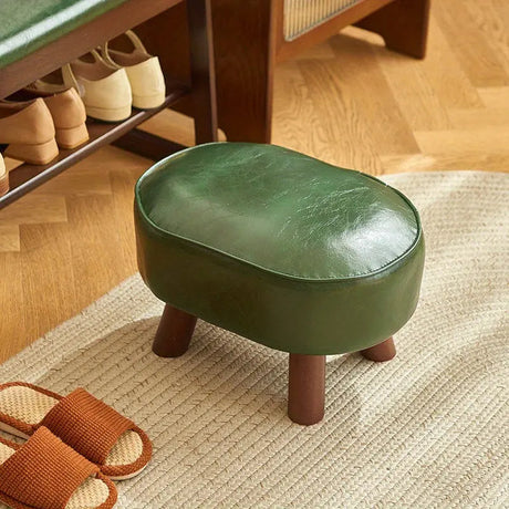 Contemporary Ottoman Footstool  Green Faux Leather Wood Legs - Product detail 6